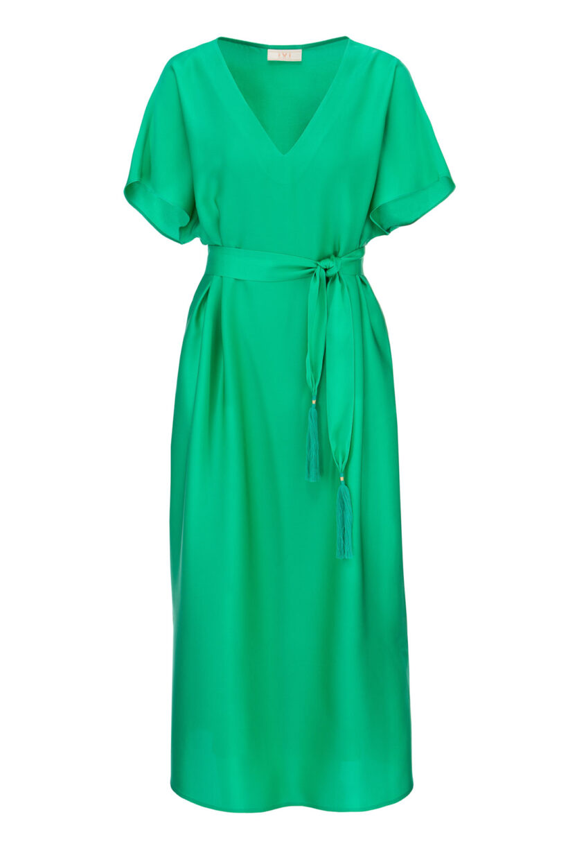 SOLID SILK Kaftan Dress emerald – IVI GmbH