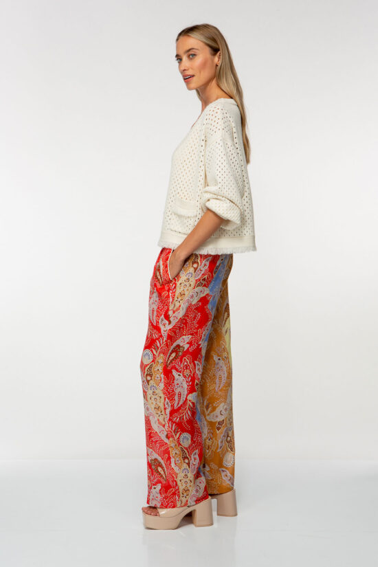 Pastel Floral Print Wide Leg Linen Pant