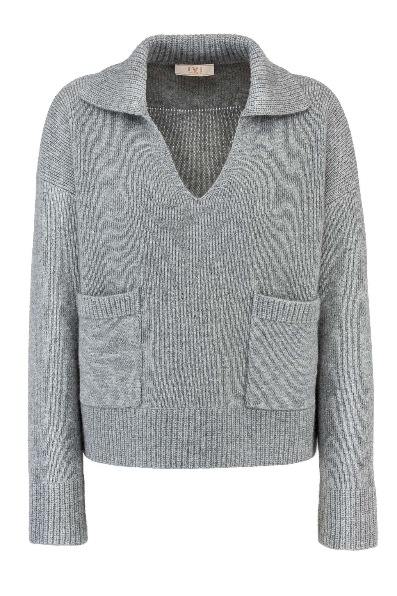 IVI GmbH SOLID KNIT Pullover im Troyer-Look grau-melange